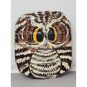 Hand-Painted Recycled Tin Owl Wall Art By J. Shaw With Vibrant‎ Rustic Design